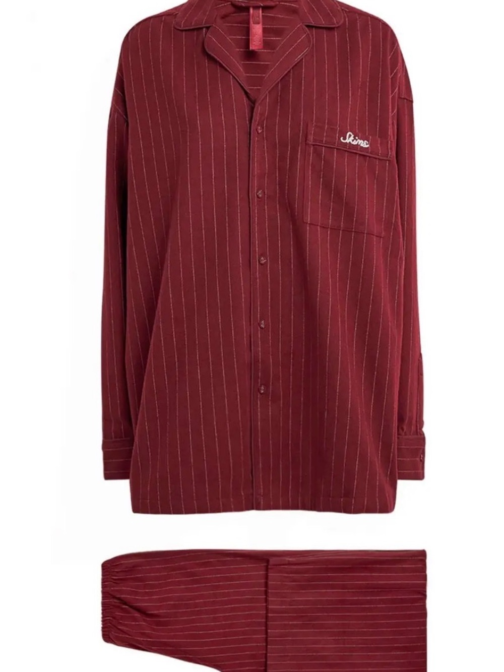SKIMS Elevated Flannel Sleep Set Merlot Stripe NWT Women’s Size S